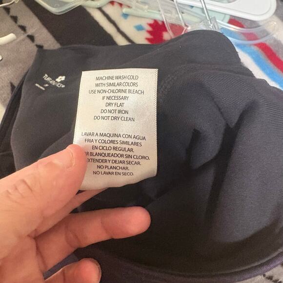 Tuff Athletics Navy Burnout Cropped High Rise Leggings Pockets Medium Activewear - Picture 8 of 8